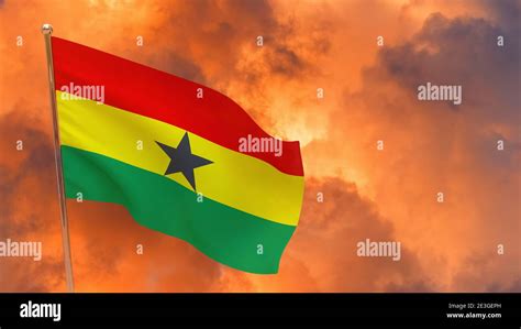 Ghana Flag On Pole Dramatic Background National Flag Of Ghana Stock