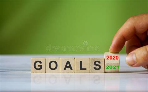 Hand Changes The Word Goals 2020 To Goals 2021 Stock Image Image