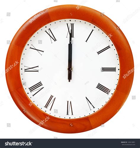 Twelve O Clock Midnight On The Round Wall Clock Stock Photo 149414801