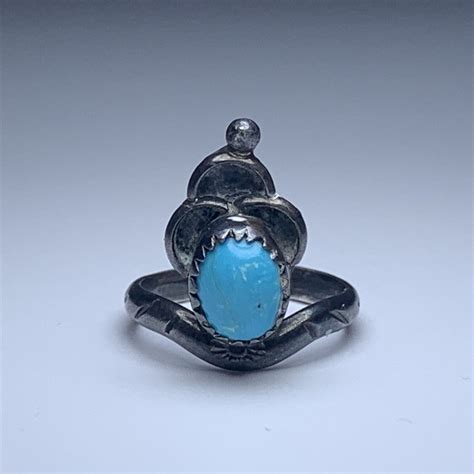 Mid Century Native Navajo Sterling Silver Turquoise R Gem