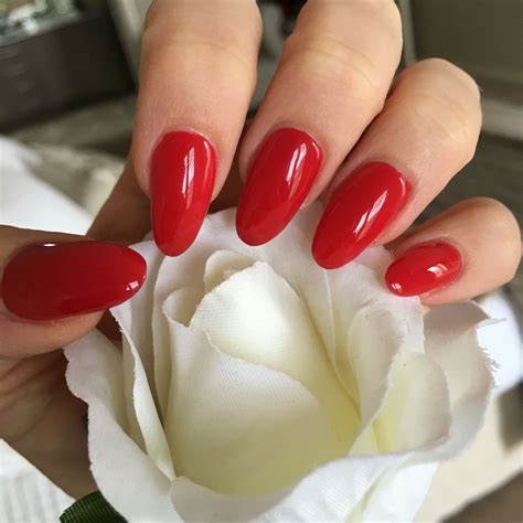 Red Acrylic Gel Shellac Chic Almond Shape Nails Simple Classic