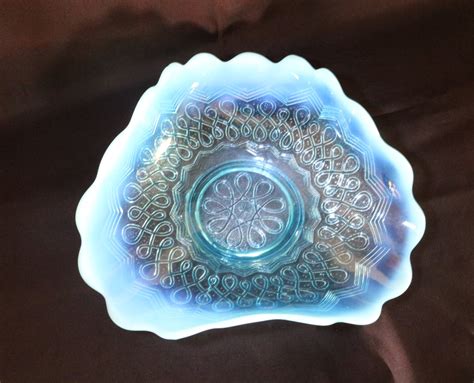 Antique Handmade Jefferson Glass Blue Opalescent Many Loops Etsy