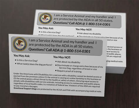 Medical alert service dog card, assistance dog card, awareness medical card. Service Dog/ADA Info Cards | USA Service Dogs