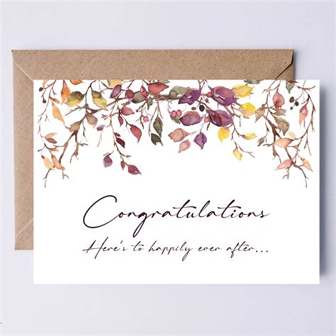 Congratulations Printable Wedding Card Autumn Foliage Etsy