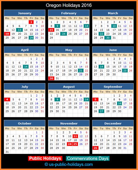 Uk public & bank holidays. Oregon Holidays 2016