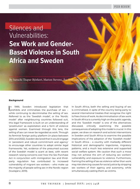 Pdf Silences And Vulnerabilities Sex Work And Gender Based Violence In South Africa And Sweden
