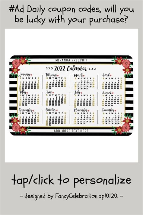 2022 Calendar Year Monthly Floral Stripes Preppy Magnet
