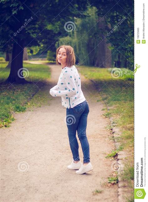 Young Beautiful Girl Posing On The Mall In The Park Stock Image Image