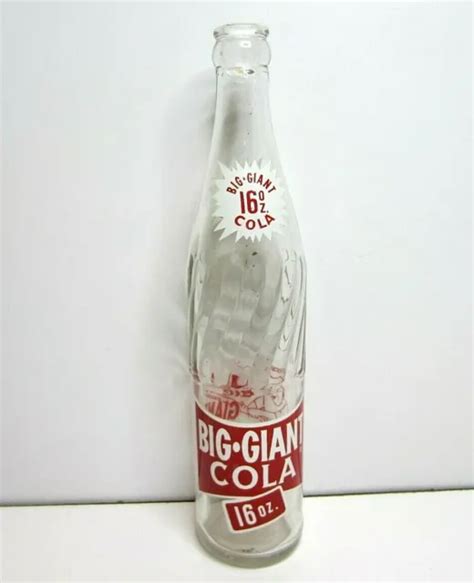 Vintage Big Giant Cola Acl Soda Bottle Clear Red Baseball Player Logo 16oz 19 95 Picclick