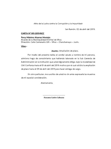 Carta De Ampliacion De Plazo Pdf