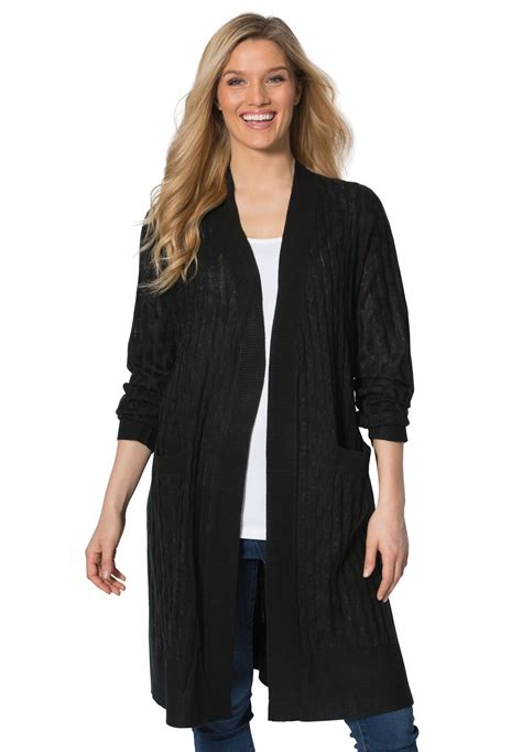Lightweight Cabled Duster Cardigan Womens Plus Size Clothing Plus