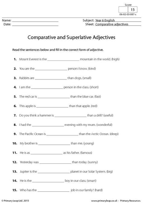 Literacy Comparative And Superlative Adjectives Worksheet