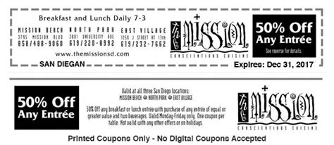 The Mission Restaurant Coupons San Diegan