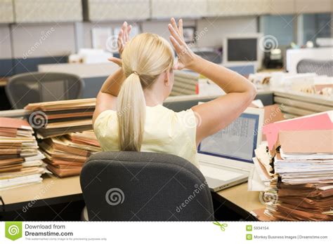 Business Woman In Cubicle Overworked And Stressed Stock Images Image