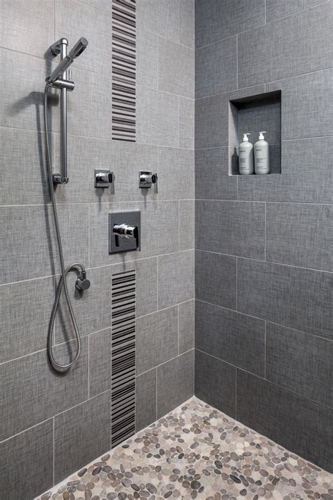 It's not a very good idea to use meter long, gigantic the colour of your bathroom tiles can really make an impact in a small bathroom. Modern Shower in Cool Gray Tones | Modern shower, Bathroom ...