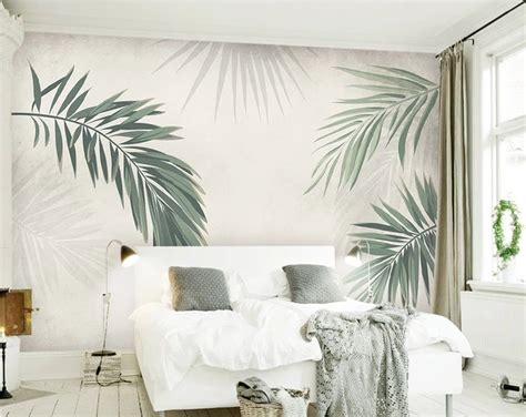 Simple Creative Hand Painted Tropical Leaves Wall Mural Wallpaper Palm