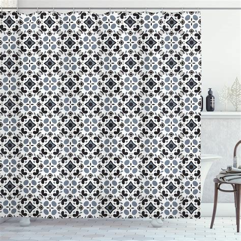 Black And Grey Shower Curtain Ethnic Tile Like Repetitive Victorian