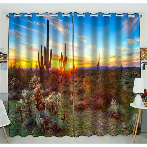 Phfzk Landscape Nature Scenery Window Curtain The Cactus And Sun In