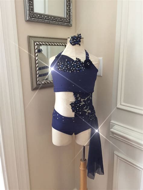 2 Piece Custom Lyrical Dance Costumenavy Blue With Lace And Etsy