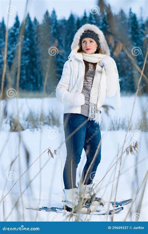 Woman And Snowshoes Stock Image Image Of White Adorable