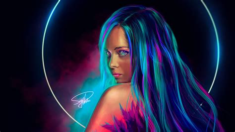 Neon Girl Digital Art Hd Artist 4k Wallpapers Images Backgrounds