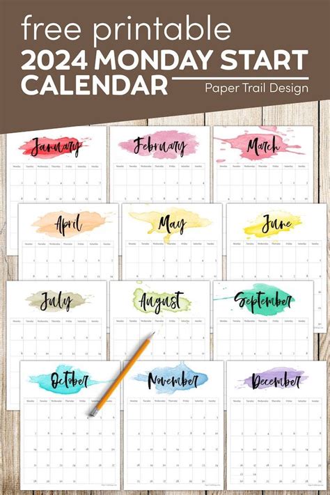 The Free Printable Calendar For Monday Start With Watercolor Paint And