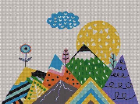 Mountain Landscape Modern Cross Stitch Pattern Easy Counted Etsy