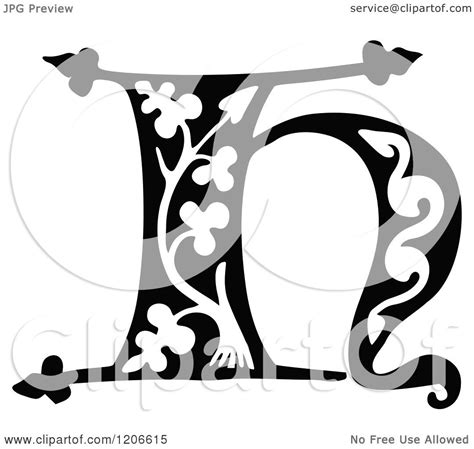Clipart Of A Vintage Black And White Monogram H Letter Royalty Free