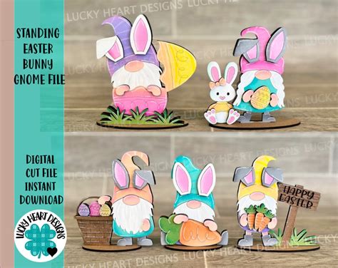 Standing Easter Bunny Gnome File Svg Tiered Tray Holiday Etsy