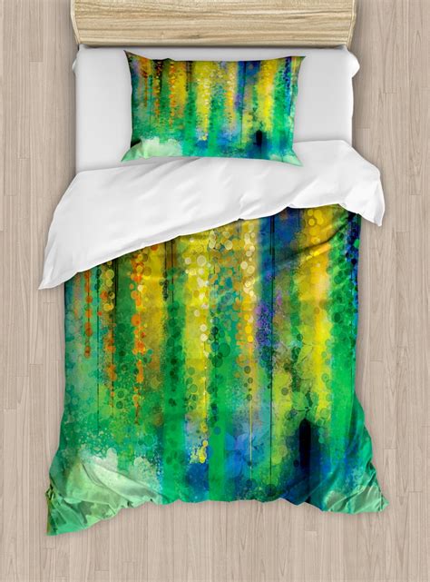 Watercolor Flower Duvet Cover Set Abstract Style Spring Floral Watercolor Style Painting Image
