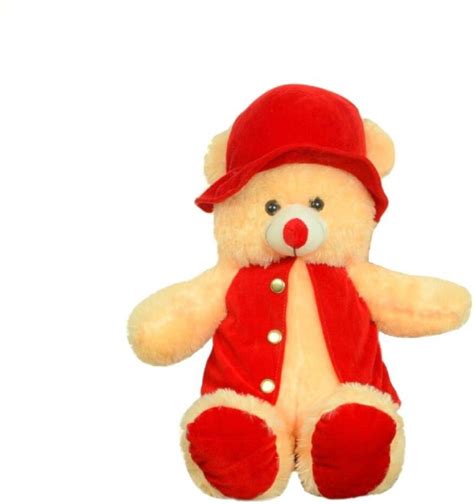 Gvmc Toys Cute And Soft Cream Fur Teddy Bear With Red Plain Jacket 80 Cm Toys Cute And Soft