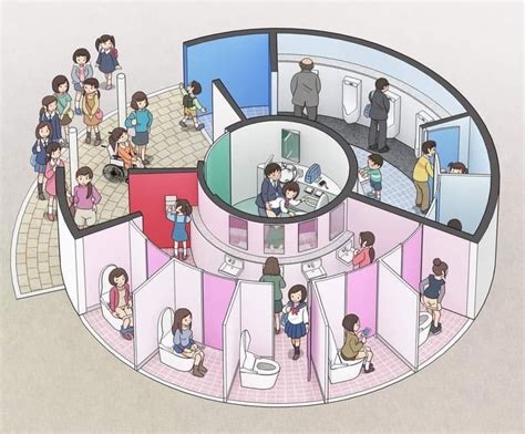 Japan Circular Public Restroom Design Illustration Maximum Use Of