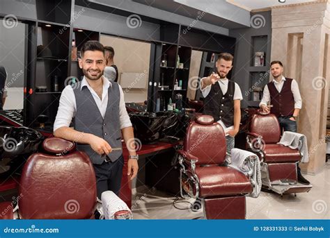 Handsome Guy In Barbershop Young Man With New Haircut Professional