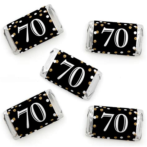 Adult 70th Birthday Gold Mini Candy Bar Wrapper Stickers Birthday