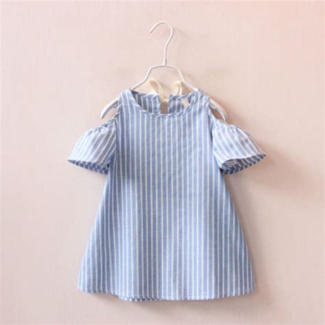 Summer Infant Kids Girls Dresses Toddler Baby Short Sleeve Stripped