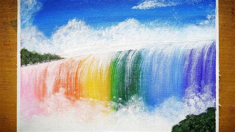 Easy Rainbow Waterfall Landscape Painting Tutorial For Beginners
