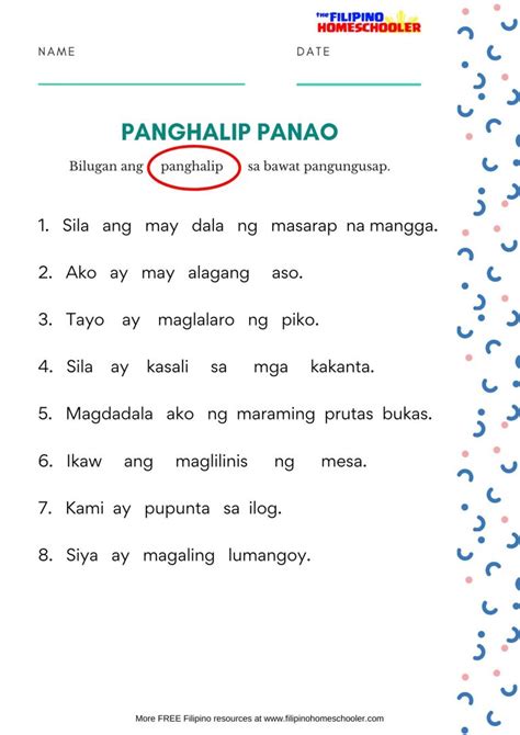 Free Panghalip Panao Worksheet Set Filipino Words Worksheets As