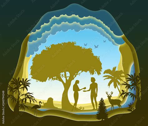 Adam And Eve Garden Of Eden The Fall Of Man Paper Art Abstract