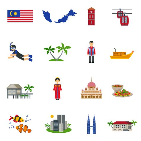 Malaysian Culture Symbols Flat Icons Set 478753 Vector Art at Vecteezy