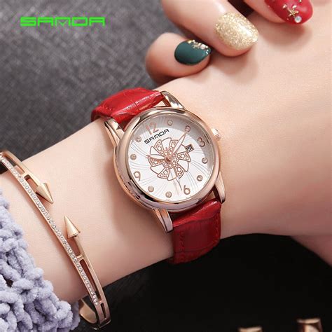 buy sanda lady fashion quartz watch luxury high quality leather woman watch