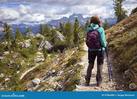 Tourist Girl At The Dolomites Stock Photo Image Of Nature Looking