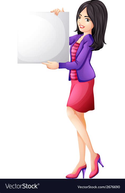 A Woman Holding An Empty Board Royalty Free Vector Image