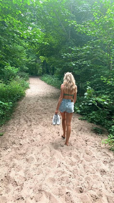 Blonde Beach Girl Bikini Back Scar Walking On Forest Beach Lake Michigan