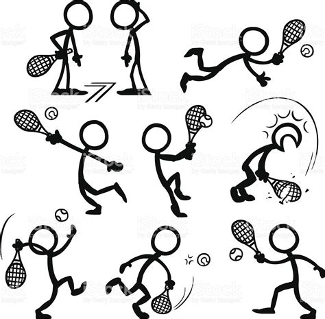 Stickfigures Playing Tennis Stickfigures In A Variety Of Poses And