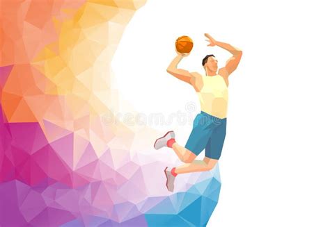 Basketball Player On Colorful Low Poly Back With Empty Space Stock