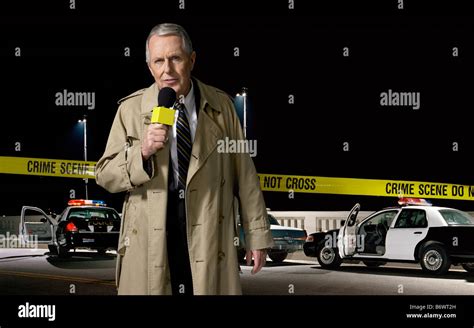 News Presenter At Crime Scene Stock Photo Alamy