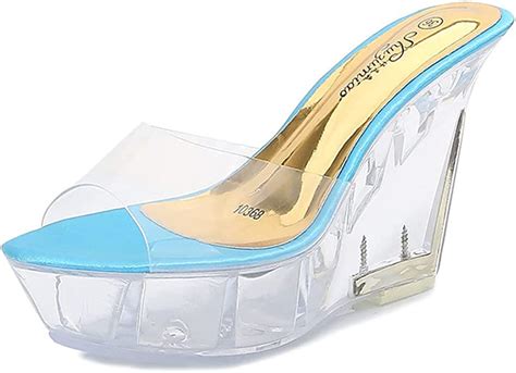 Clear Wedges Sexy Slip On High Heels Heeled Sandals