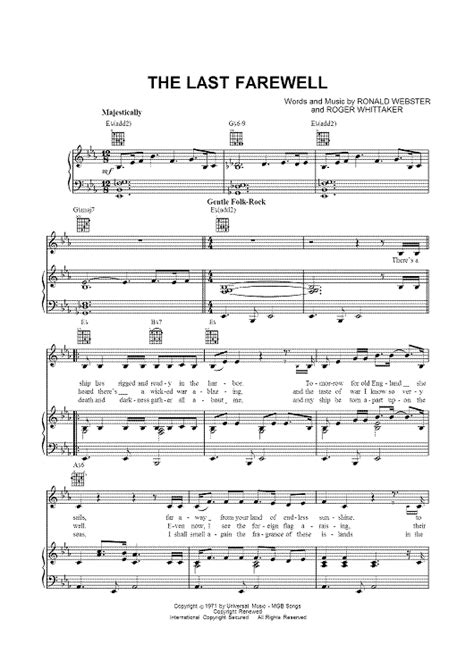 The Last Farewell Sheet Music By Roger Whittaker For Pianovocal