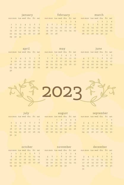 Calendario 2023 In Delicato Stile Naturale Alla Moda Decorato Con Fiori