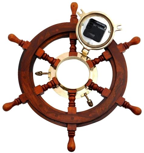 18 Wooden Ships Steering Wheel With Brass Porthole Etsy